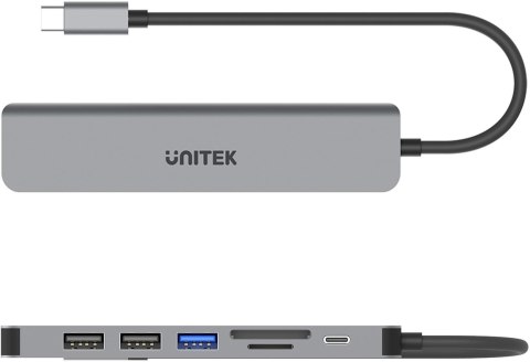 Hub USB Unitek USB-C aluminium 7w1 Hub USB Unitek USB-C aluminium 7w1