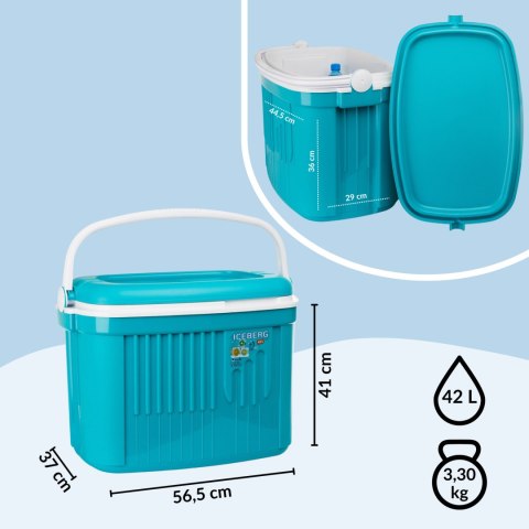 Lodówka turystyczna 42L KAMAI ICEBERG na wkłady mrożące, turkusowa z białą rączką