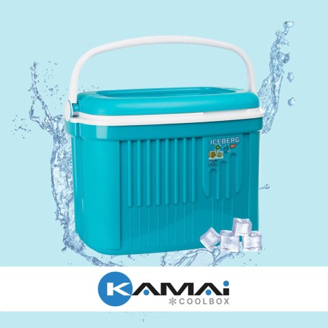 Lodówka turystyczna 42L KAMAI ICEBERG na wkłady mrożące, turkusowa z białą rączką