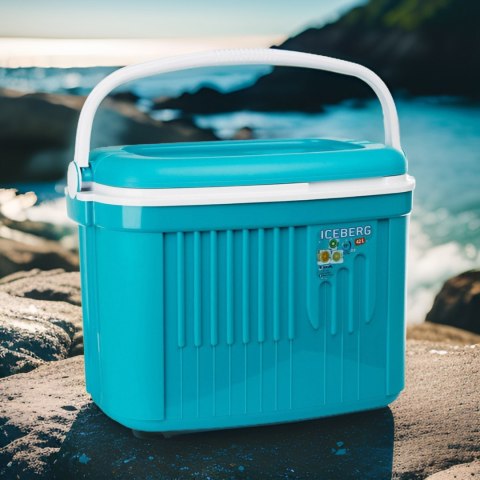Lodówka turystyczna 42L KAMAI ICEBERG na wkłady mrożące, turkusowa z białą rączką