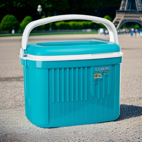 Lodówka turystyczna 42L KAMAI ICEBERG na wkłady mrożące, turkusowa z białą rączką