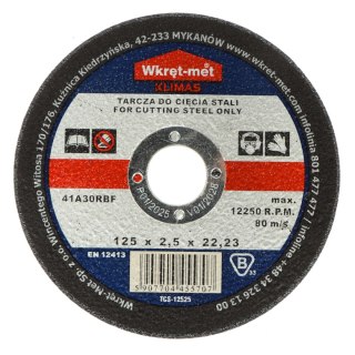 TARCZA KORUNDOWA DO CIĘCIA STALI TCS-12525 125 mm WKRĘT-MET KLIMAS