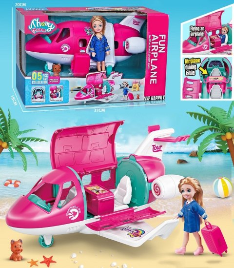 Samolot dla lalek rozkładany stewardessa akcesoria