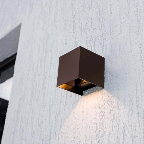 Oprawa ścienna solarna V-TAC 9W LED COB brąz corten kostka 15x15cm IP65 czujnik ruchu VT-409CCT 3000K-4000K-5000K 800lm