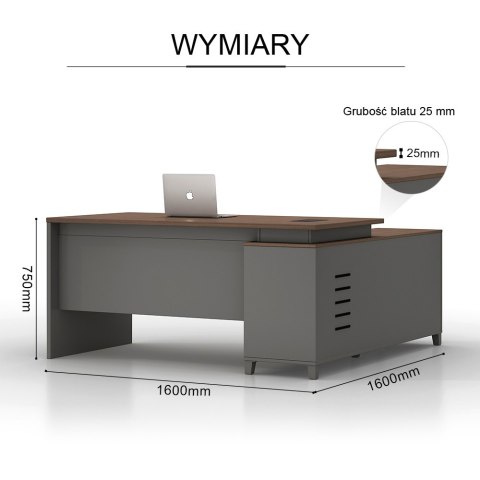 Biurko narożne Angel Loft Work Dark 160 cm