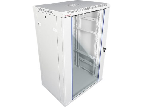 Szafa wisząca 19" 18U 600x450, (opcja dwusekcyjna) drzwi szklane jednoskrzydłowe, tył osłona pełna demontowalna, osłony boczne p
