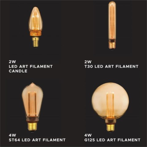 Żarówka LED V-TAC 2W edison retro świeczka E14 bursztynowa VT-2152 1800K 65lm