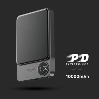 Power bank V-TAC 10000mAh szary magnetyczny 9mm aluminium lightning LCD szybki 20W V-TAC VT-100011-SG