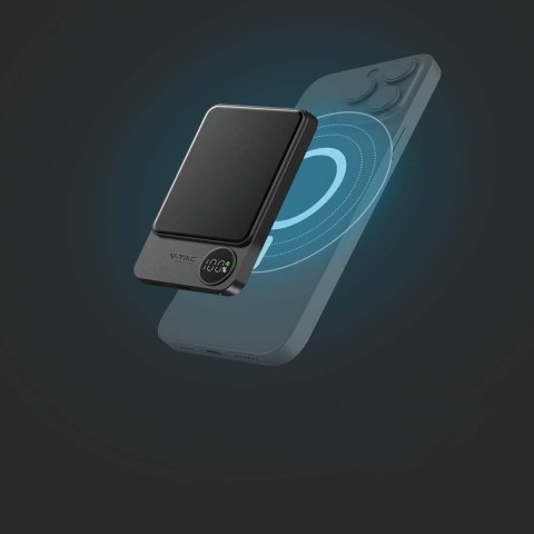 Power bank V-TAC 10000mAh szary magnetyczny 9mm aluminium lightning LCD szybki 20W V-TAC VT-100011-SG