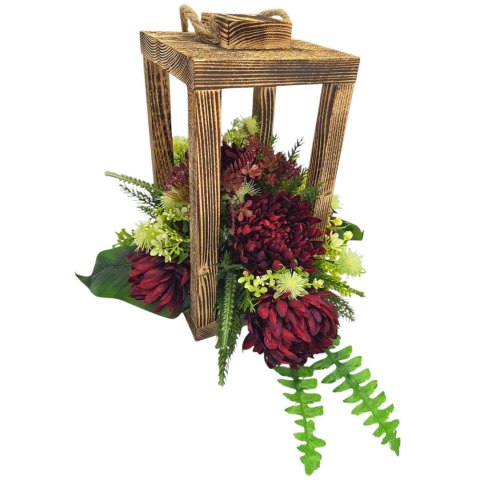 JESIENNY STROIK NA CMENTARZ GRÓB DREWNIANY LAMPION LATARNIA