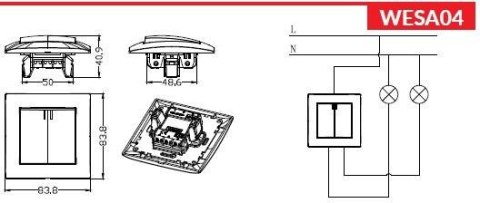 Łącznik podwójny z podświetleniem VCX WESA LC 04 Biały