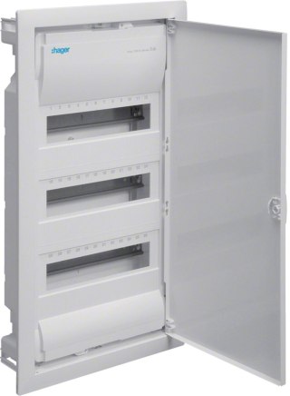 Rozdzielnica podtynkowa z drzwiami metal., 4 rzędy, 48 mod, IP30, QC, HAGER Volta VU48AT