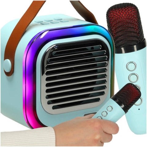 Zestaw do karaoke głośnik XL Bluetooth 2 mikrofony USB LED 10W niebieski