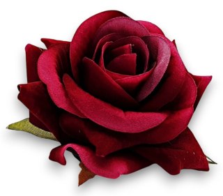 SZTUCZNY KWIAT RÓŻY 6cm BORDOWA CZERWONA RÓŻA GŁÓWKA WYROBOWA WELUR