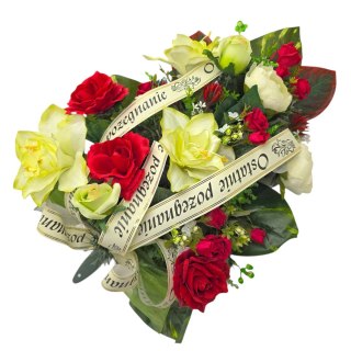 DUŻA WIĄZANKA NA POGRZEB KWIATY WIENIEC Z DOWOLNYM NAPISEM NA SZARFIE