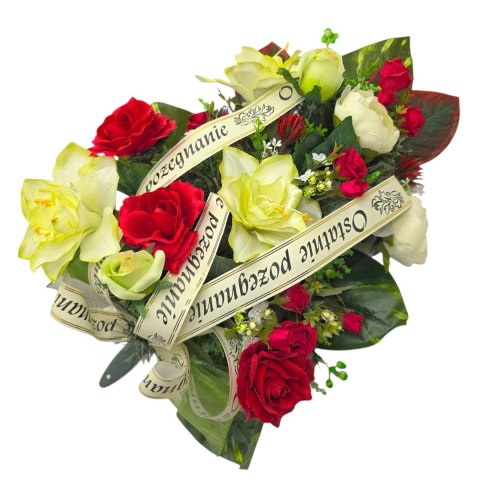 DUŻA WIĄZANKA NA POGRZEB KWIATY WIENIEC Z DOWOLNYM NAPISEM NA SZARFIE