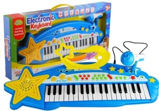 Duży Keyboard Elektroniczny Dla Dzieci 37 Klawiszy MP3 Mikrofon Niebieski