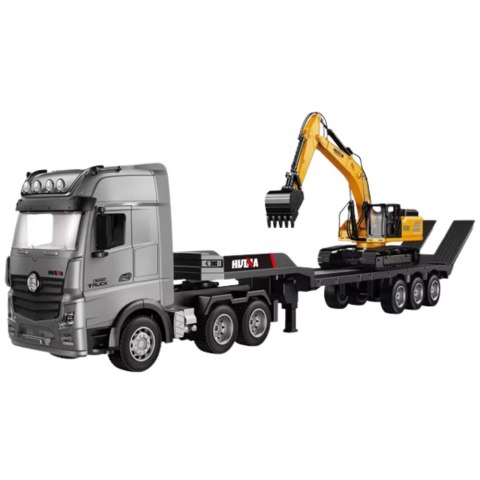 Ciężarówka Z Naczepą Koparka Zdalnie Sterowana RC Światła Dźwięk Huina 1:18