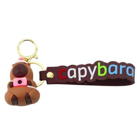 Brelok Figurka Kapibara Z Aparatem i Czapką Zawieszka Karabińczyk Kółko