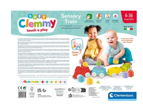 Clemmy Kolorowy Pociąg Sensoryczny Lokomotywa Wagony Klocki 70cm Clementoni 17961