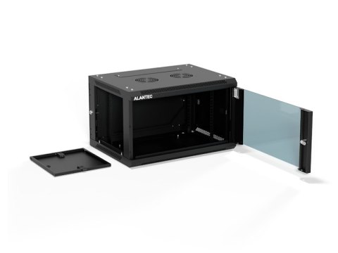 Szafa wisząca 19" 6U 600x450, (opcja dwusekcyjna) drzwi szklane jednoskrzydłowe, tył osłona pełna demontowalna, osłony boczne pe