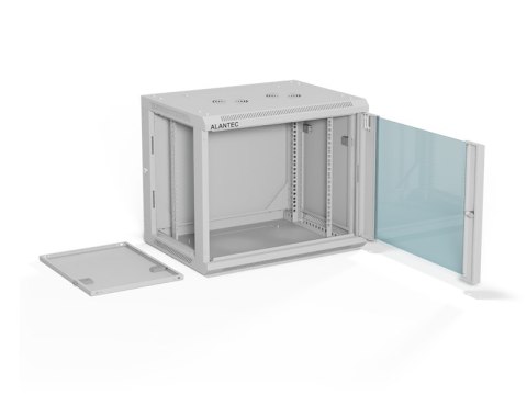 Szafa wisząca 19" 9U 600x450, (opcja dwusekcyjna) drzwi szklane jednoskrzydłowe, tył osłona pełna demontowalna, osłony boczne pe