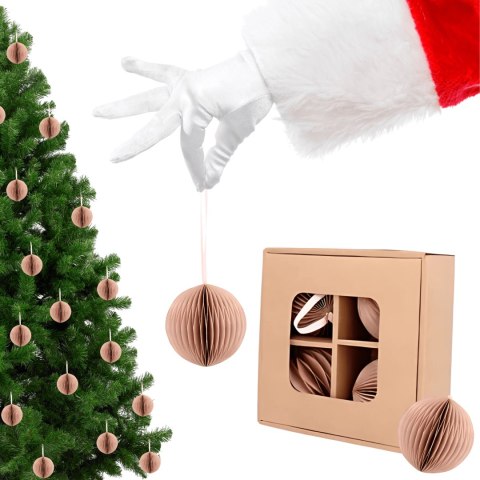 Zestaw 4 bombek papierowych składanych 7cm - delikatny róż