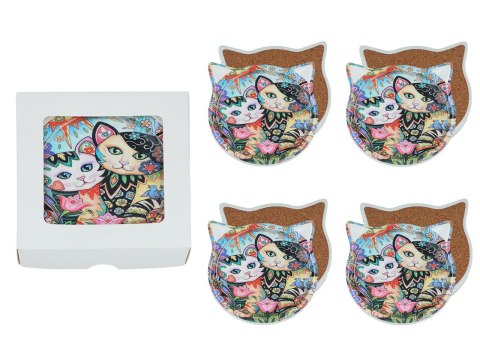 Kpl. 4 podkładek ceramicznych z uszami, koty.