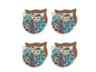 Kpl. 4 podkładek ceramicznych z uszami, koty.