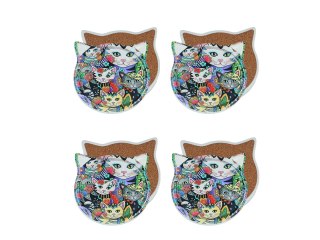 Kpl. 4 podkładek ceramicznych z uszami, koty.