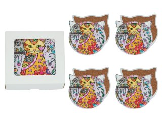 Kpl. 4 podkładek ceramicznych z uszami, koty.