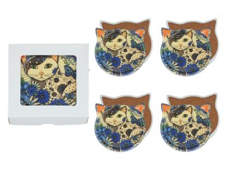 Kpl. 4 podkładek ceramicznych z uszami, koty.