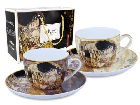 Kpl. 2 filiżanek ze spodkami - G. Klimt, Pocałunek, kremowe i brązowe tło (CARMANI)