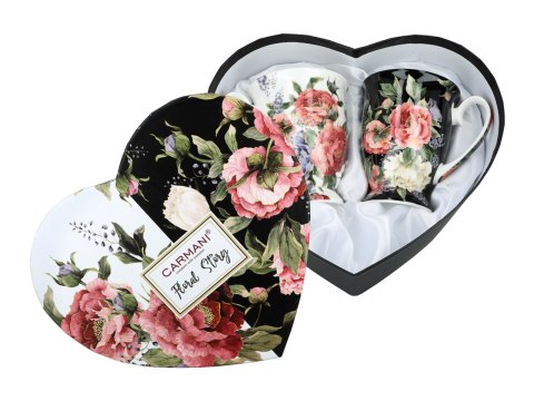 Kpl. 2 kubków w sercu - Kwiaty (CARMANI)