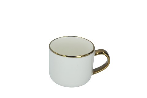 Kubek biały ze złotym uchem