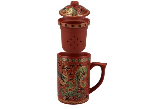 Kubek ceramiczny z sitkiem i przykrywką, zmieniający kolor.