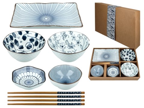 Kpl. 4 miseczek + talerz + pałeczki