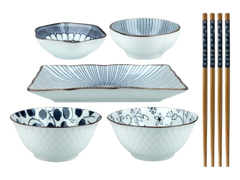 Kpl. 4 miseczek + talerz + pałeczki