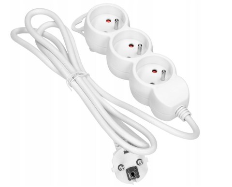 PRZEDŁUŻACZ 3X2P+Z, 1.4M, 3X1MM2 BIAŁY