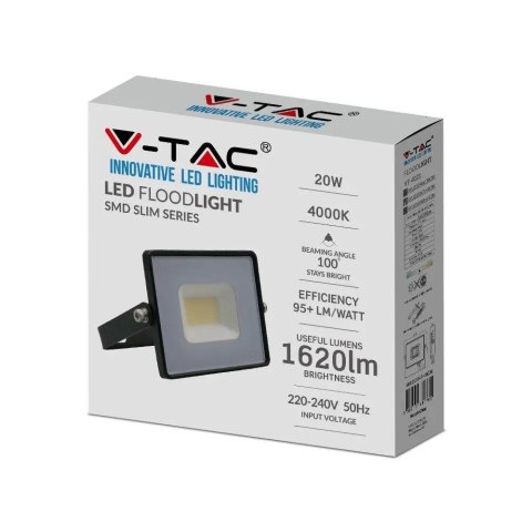 Projektor LED V-TAC 20W SMD E-series czarny VT-4021 4000K 1620lm