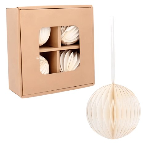 Komplet 4 bombek na choinkę z papieru, składane średnica 8cm białe