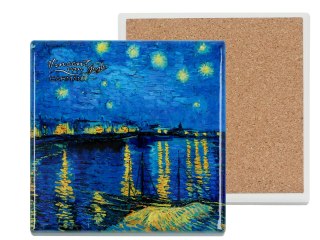 Podkładka ceramiczna, kwadratowa - V. van Gogh, Gwiaździsta Noc nad Rodanem (CARMANI)