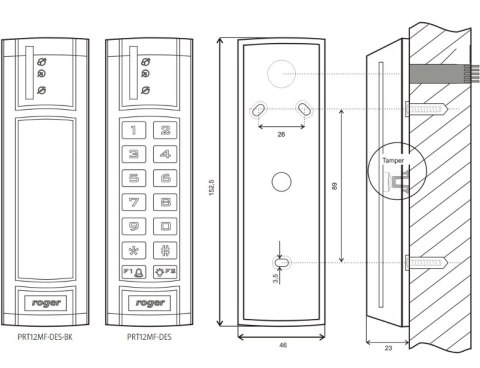 Czytnik zbliżeniowy ROGER PRT12MF-DES-BK