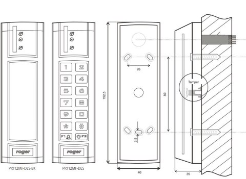 Czytnik zbliżeniowy ROGER PRT12MF-DES-BK