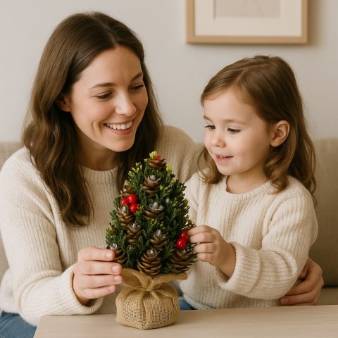 Choinka Sztuczna Dekoracyjna Szyszki Czerwona Jarzębina Ozdoby 17x10cm