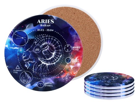 Kpl. 4 podkładek ceramicznych, okrągłe - Znaki zodiaku, Baran (CARMANI)