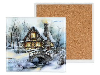 Kpl. 5 podkładka ceramicznych, kwadratowych - Zimowa idylla (CARMANI)