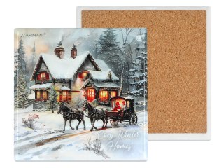 Kpl. 5 podkładka ceramicznych, kwadratowych - Zimowa idylla (CARMANI)