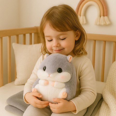 Pluszowy Chomik Ogrzewacz Do Rąk Koc 190 x 100 cm 3w1 Szary 35cm