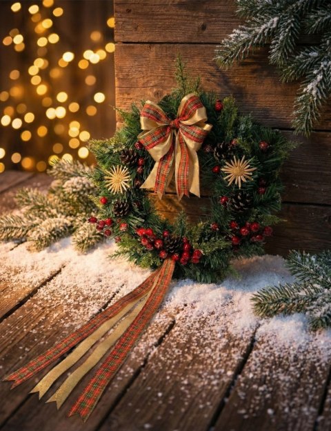 Stroik świąteczny królewski szyszki jarzębina tradycyjny na stół drzwi 40cm